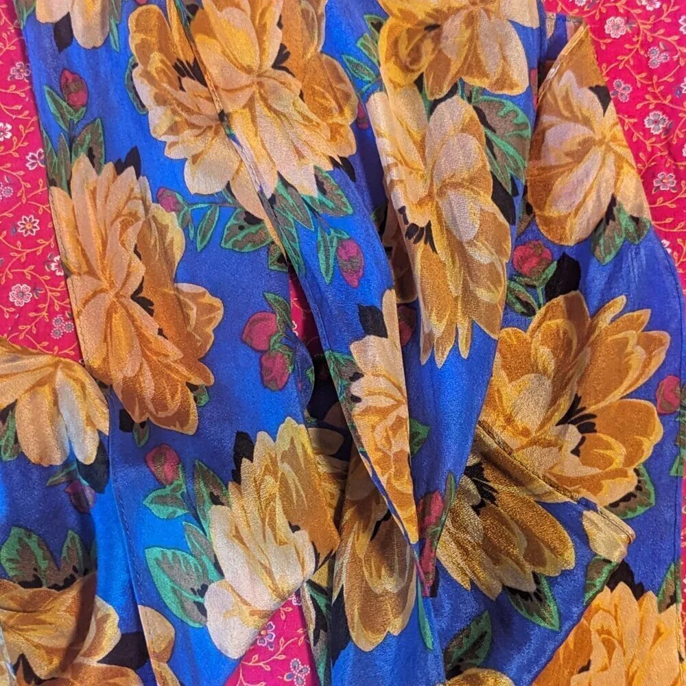 Vintage Skinny Silk Echo Scarf Floral Flowey Cottage Core Boho 80’s‎ 90’s